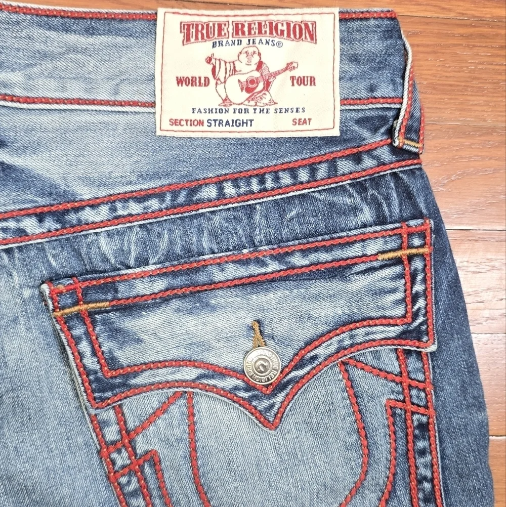 True Religion Ricky Exposed Red Chainstitch Straight Flap Jeans Men's Sz. 36